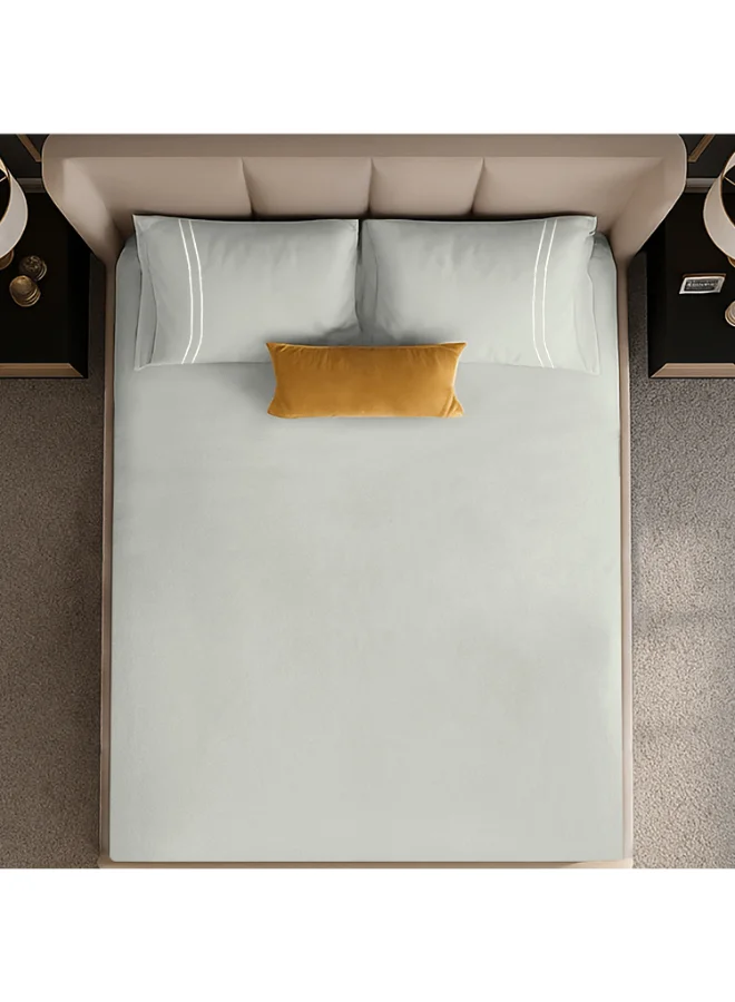 MULBERRY LIVING 100% Cotton -250 TC Serenity Solids Double King Size Fitted Bedsheet(180x200x30 cms) with 2 Pillow Covers (50 x 75 cms) - Silver Grey