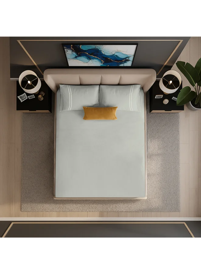 MULBERRY LIVING 100% Cotton -250 TC Serenity Solids Double King Size Fitted Bedsheet(180x200x30 cms) with 2 Pillow Covers (50 x 75 cms) - Silver Grey