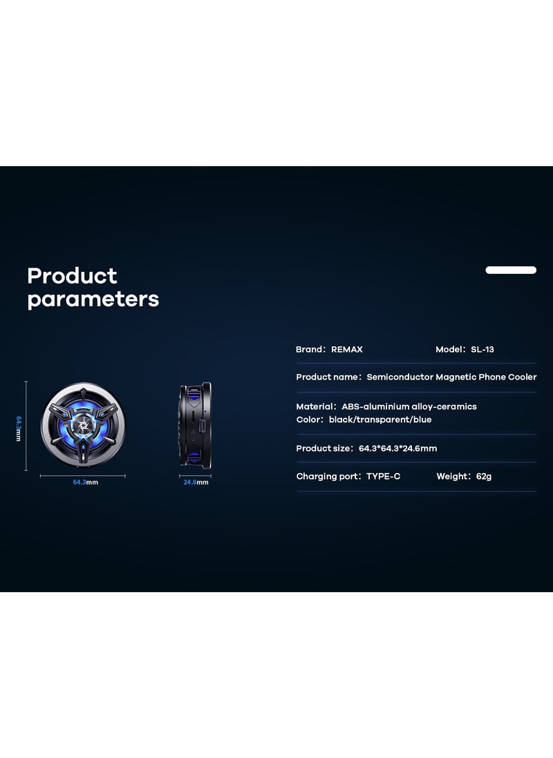 REMAX - SL-13 Semiconductor Magnetic Phone Cooler for Phone or Tablet, Mobile Gaming, Streaming, Movies, Tiktok, etc. Fast Cooling, RGB Colorful Lighting, Low Noise, Type C, Blue - Image 1