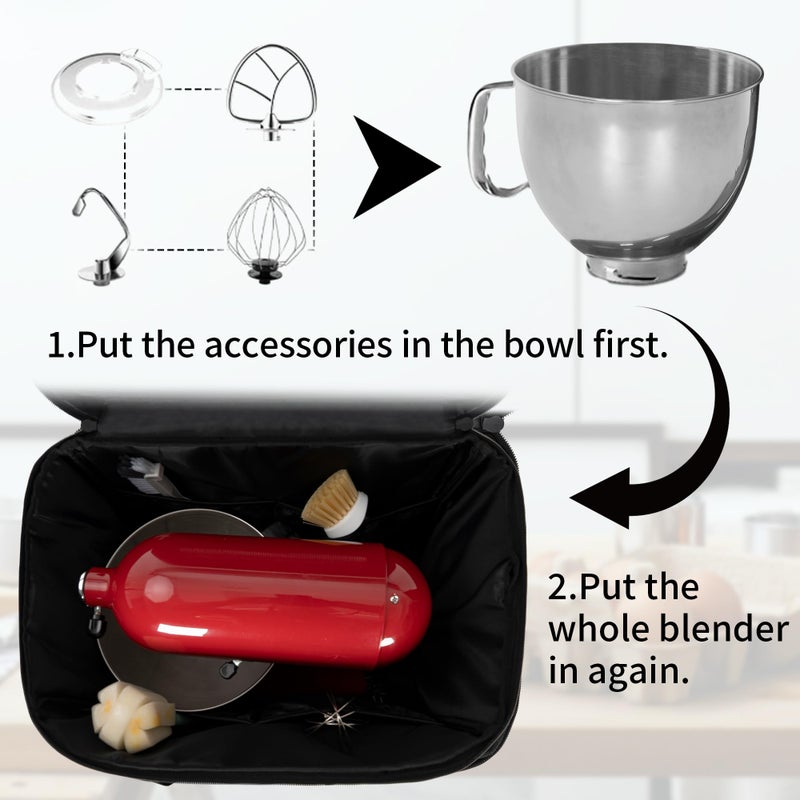 TORIBIO Kitchen Mixer Storage Bag Compatible with KitchenAid and Extra Accessories, Mixer Portable Carrying Bag/Case fit for 6-Quart and 8-Quart Mixers, 15.7" x 10.6" x 17.7" - Image 3