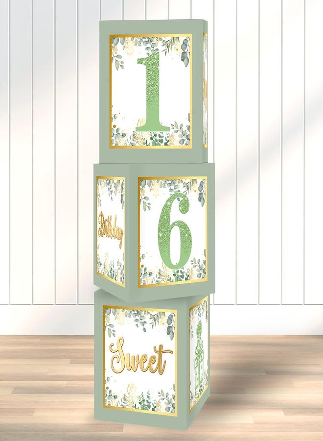 Racenaf Sweet 16 Party Decorations Boxes - 3Pcs Sage Green and Gold 16th Birthday Decorations Balloons Boxes for Girls Women Sweet Sixteen Party Cardboard Box Decor, 16th Birthday Party Supplies - Image 1