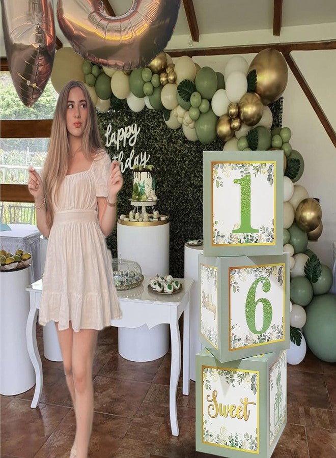 Racenaf Sweet 16 Party Decorations Boxes - 3Pcs Sage Green and Gold 16th Birthday Decorations Balloons Boxes for Girls Women Sweet Sixteen Party Cardboard Box Decor, 16th Birthday Party Supplies - Image 5