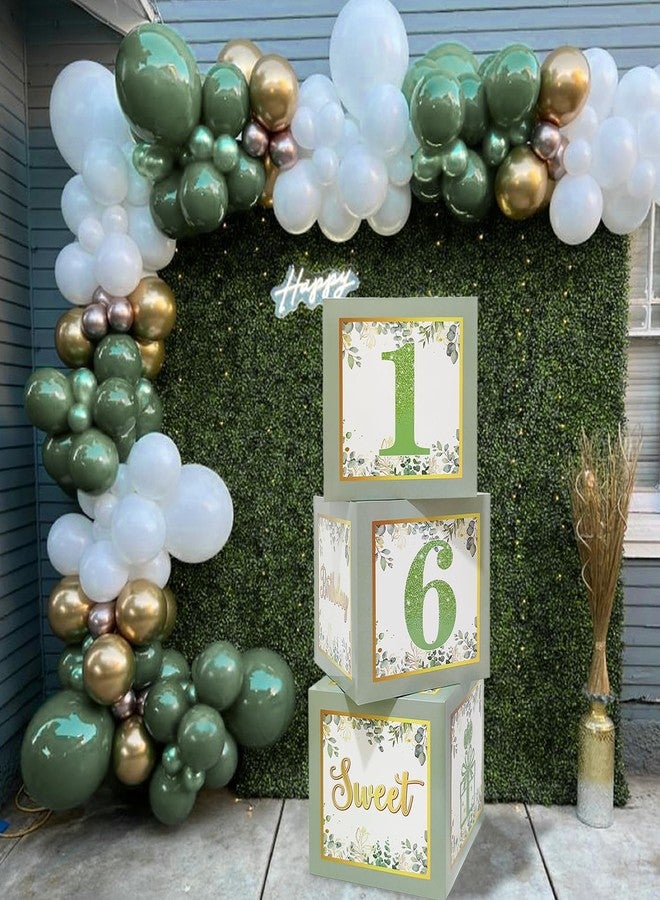 Racenaf Sweet 16 Party Decorations Boxes - 3Pcs Sage Green and Gold 16th Birthday Decorations Balloons Boxes for Girls Women Sweet Sixteen Party Cardboard Box Decor, 16th Birthday Party Supplies - Image 4
