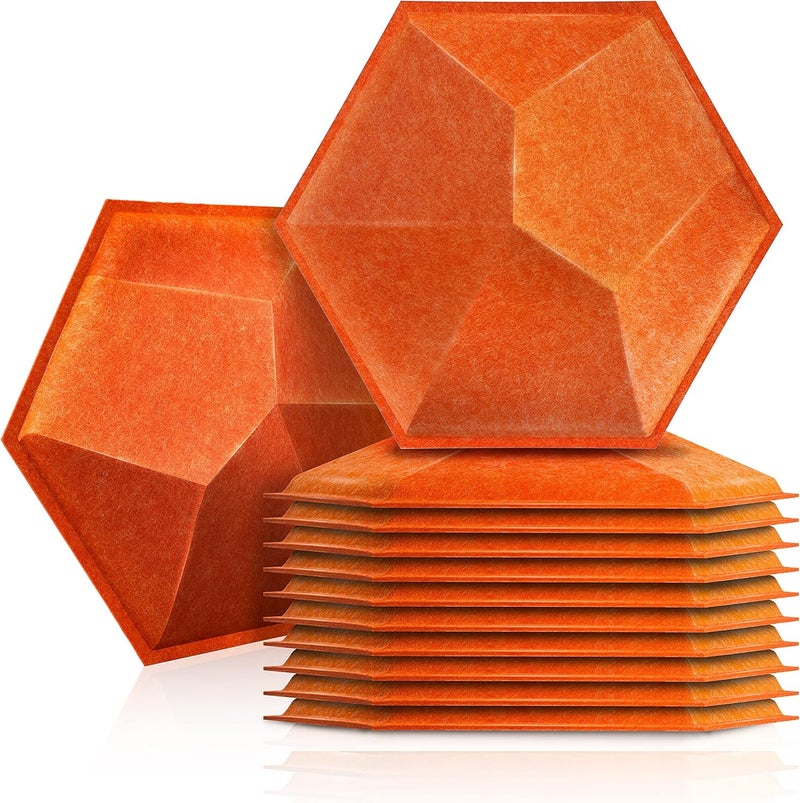 Sonic Acoustics حزمة من 12 لوحة صوتية هكسائية ثلاثية الأبعاد من ، مقاسات 14" × 12" × 0.2"، عالية الكثافة، تمتص الصوت، عازلة للصوت، لون برتقالي - Image 1