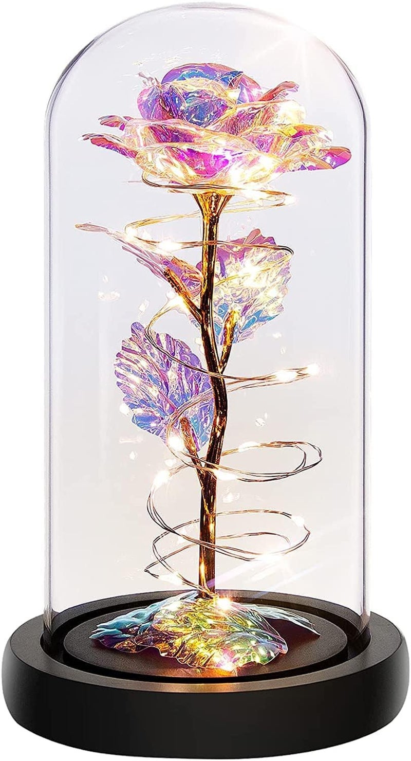 MBUYS MALL MBUYS MALL Roses Flower Gift for Women Birthday Special Birthday Gifts Colorful Artificial Rose Light in A Glass Dome Gift Idea for Daughter Mother Valentines Anniversary  - Image 1