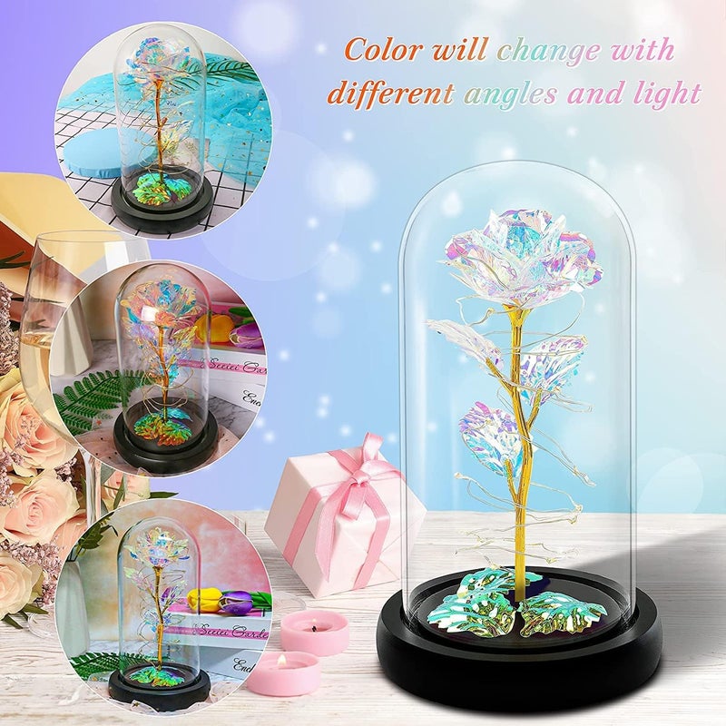 MBUYS MALL MBUYS MALL Roses Flower Gift for Women Birthday Special Birthday Gifts Colorful Artificial Rose Light in A Glass Dome Gift Idea for Daughter Mother Valentines Anniversary  - Image 4