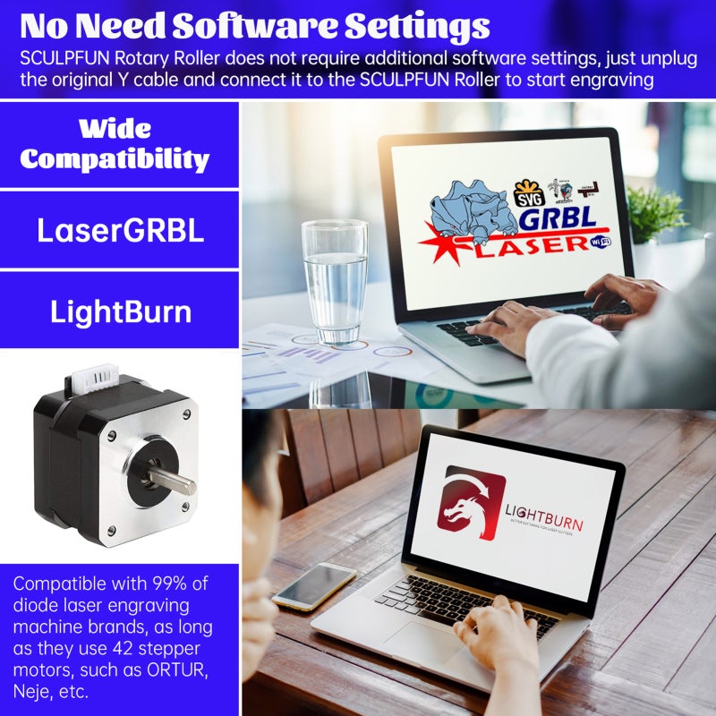 SCULPFUN Y-Axis Rotary Roller 3-Pin Adapter Cable Pre-Assembled Plug And Play Engraver - Sliding Space Adjustment High Friction 70A Rubber Shaft Rotary Roller For Engraving Cylindrical Objects Cans - Image 2