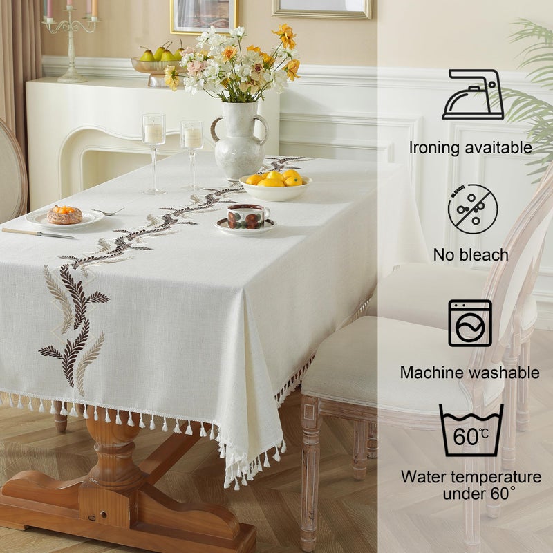 Jia le JIALE Tablecloths for Rectangle Tables, Cotton Linen Table Cloth Waterproof Tablecloth Wrinkle Free Farmhouse Dining Tables Cover, Soft Fabric Table Cloths with Tassels, Beige, 55" X 70", 4-6 Seats - Image 4