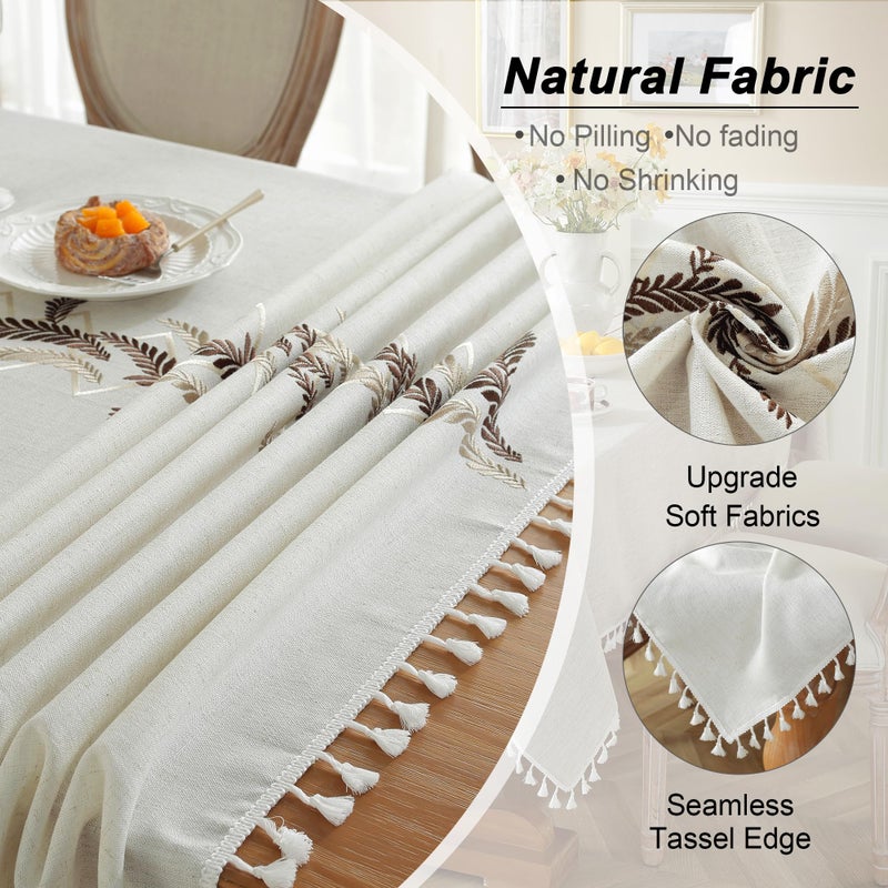 Jia le JIALE Tablecloths for Rectangle Tables, Cotton Linen Table Cloth Waterproof Tablecloth Wrinkle Free Farmhouse Dining Tables Cover, Soft Fabric Table Cloths with Tassels, Beige, 55" X 70", 4-6 Seats - Image 3