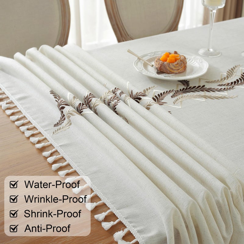 Jia le JIALE Tablecloths for Rectangle Tables, Cotton Linen Table Cloth Waterproof Tablecloth Wrinkle Free Farmhouse Dining Tables Cover, Soft Fabric Table Cloths with Tassels, Beige, 55" X 70", 4-6 Seats - Image 5