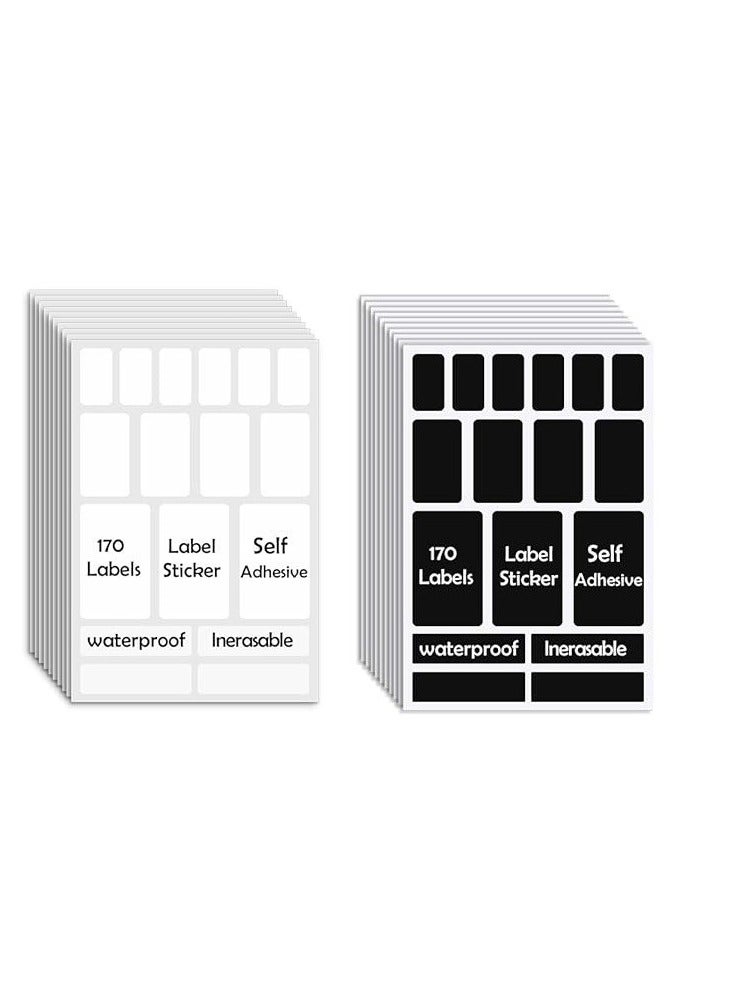 SYOSI 170Pcs Removable Labels for Jars, Labels for Storage Bins, Small Labels for Kitchen Food Containers with 1 Liquid Chalk Marker for Jars Labels, Home Organization Labels, White and Black (2 Set ) - Image 1