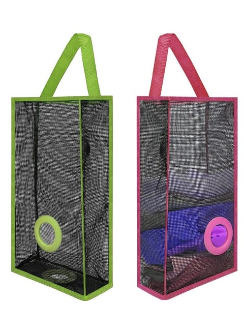 2 قطعه حامل أكياس شبكة قابل لإعادة الاستخدام للمطبخ والمنزل – حقيبة معلقة وعمودية لتنظيم أكياس النفايات وأكياس التسوق، تصميم عملي قابل للطي لتوفير المساحة، مصنوع من مواد عالية الجودة ومقاومة للماء، شبكة شفافة لمعرفة مستوى الأكياس بسهولة، ألوان أنيقة تضيف ترتيب وجمال للمنزل 30*14سم