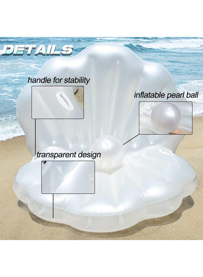 Inflatable Seashell Pool Float, Blow Up Giant Clam Floatie with Pearl Ball, Shell Pool Floating Ride On Raft Chair for Swimming Pool Summer Beach Party for Adults - Image 2