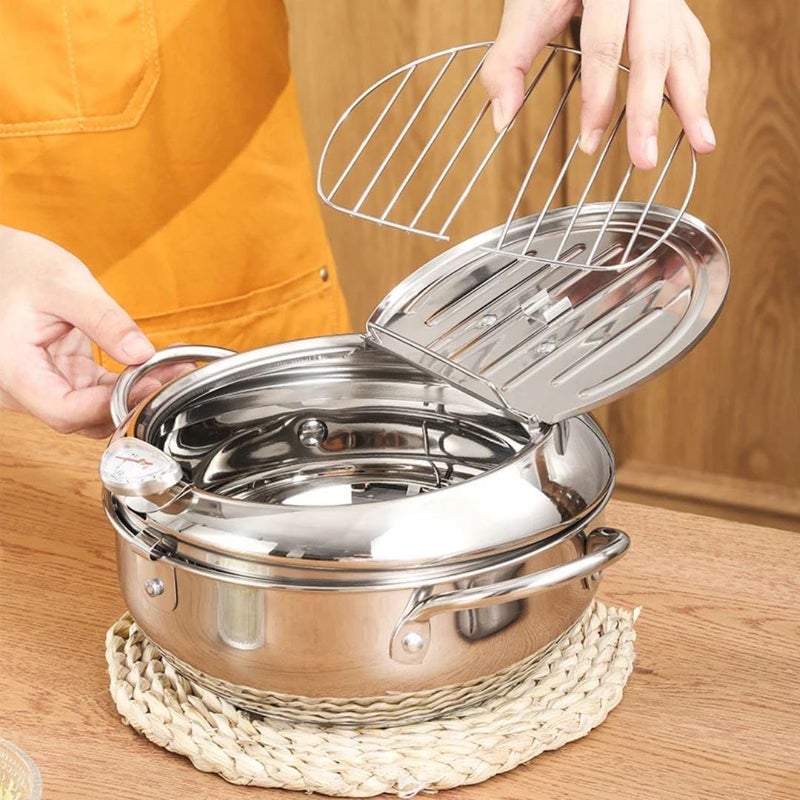 Stainless Steel Deep Fryer Pot with Thermometer and Draining Rack - Image 2