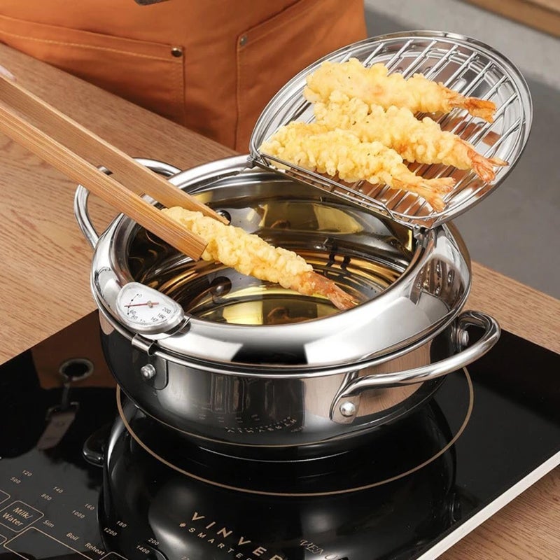 Stainless Steel Deep Fryer Pot with Thermometer and Draining Rack - Image 1