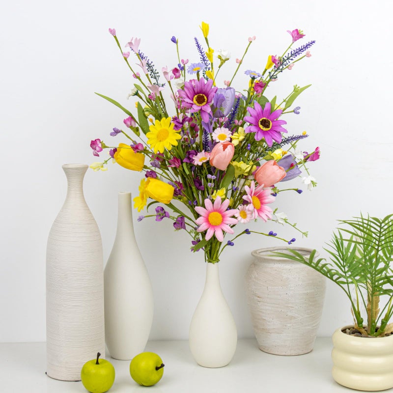 Yawwind 12 PCs Artificial Spring Flowers 17 Inches Pastoral Easter Flowers Colorful Spring Florals Stems with Wildflowers Tulips for Vase Table Centerpiece Indoors Decoration - Image 4