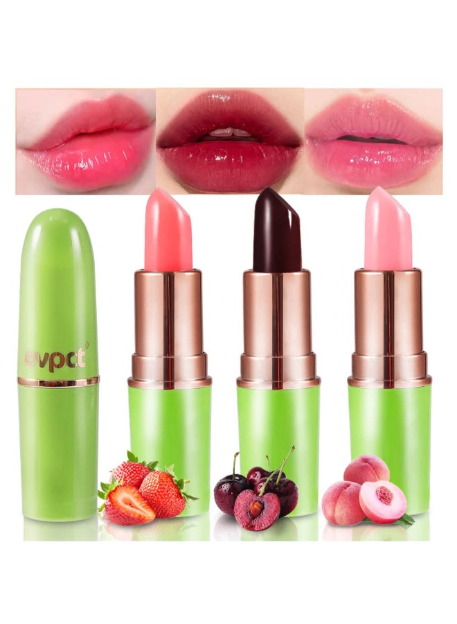 evpct 3Pcs Magic Color Changing Lipstick Long Lasting Waterproof 24 Hours Original for Women Peach Strawberry Black Red Cherry Pink PH Mood Permanent Color Changing Lipstick Lip Balm labial magico - Image 3