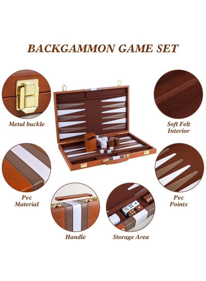 RERIVER Backgammon Set 2 Players Classic Backgammon Sets For Adults Board Game With Pu Leather Case Portable And Travel Backgammon Set (Brown, 18Inch) - Image 4