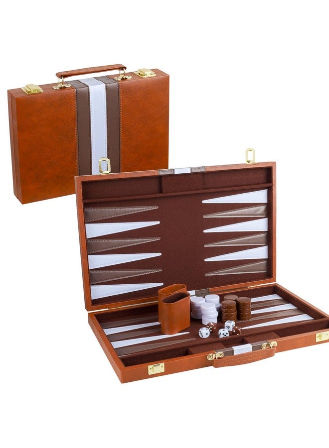 RERIVER Backgammon Set 2 Players Classic Backgammon Sets For Adults Board Game With Pu Leather Case Portable And Travel Backgammon Set (Brown, 18Inch) - Image 1