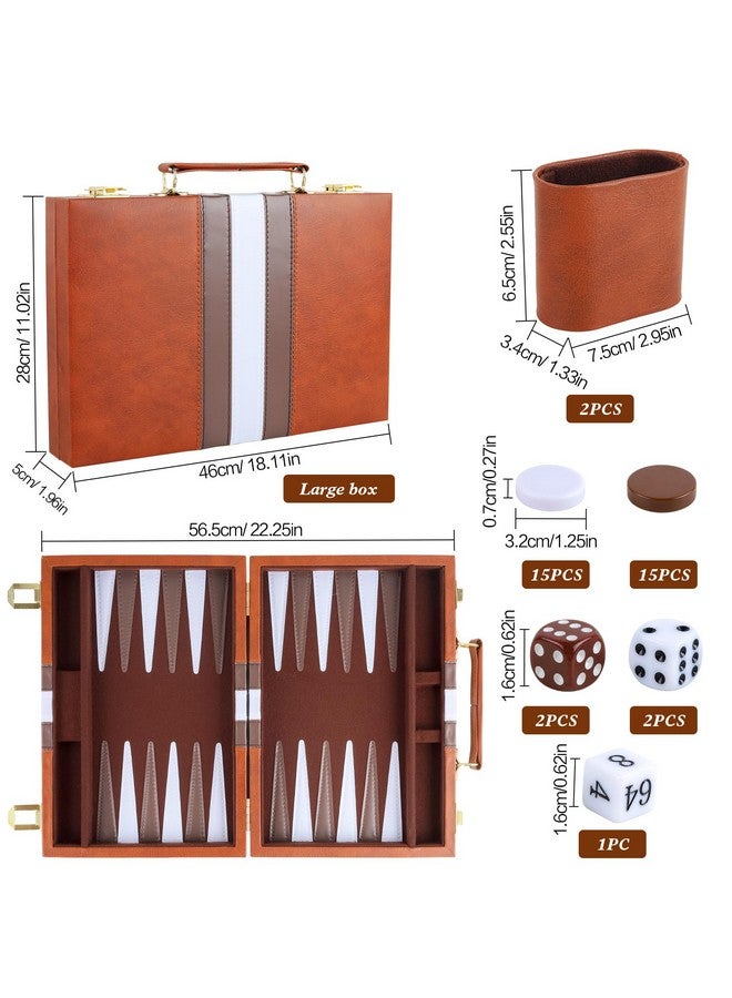 RERIVER Backgammon Set 2 Players Classic Backgammon Sets For Adults Board Game With Pu Leather Case Portable And Travel Backgammon Set (Brown, 18Inch) - Image 3