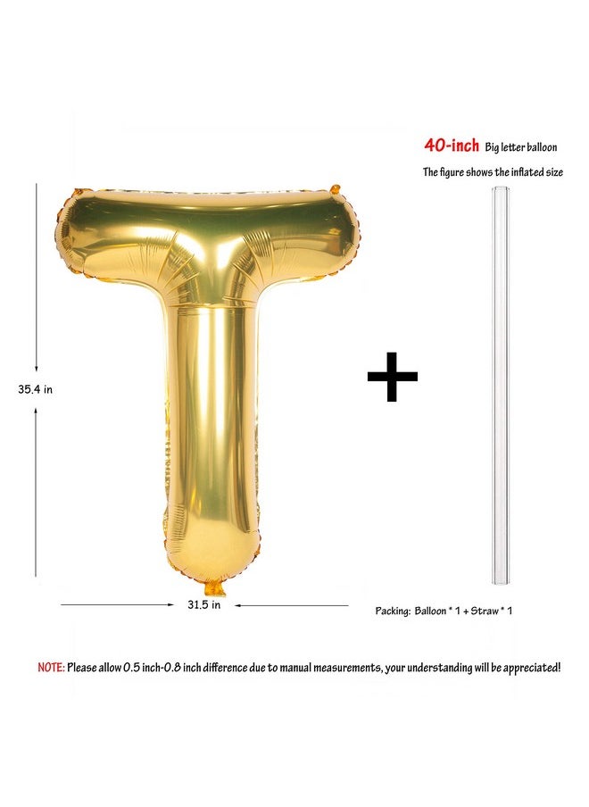 CHANGZHONG - Letter Balloons 40 Inch Giant Jumbo Helium Foil Mylar For Party Decorations Gold T - Image 1