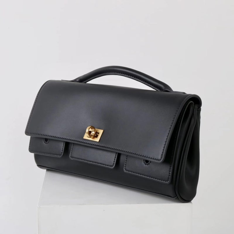 Cowhide Buckle Banquet Dinner Clutch Bag Belair Horizontal Small Square Bag High-End Shoulder Crossbody Bag - Image 1