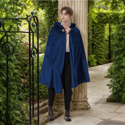 TOONRAIN Men's Adult Medieval Cloak Hoodie Velvet Renaissance Cape Halloween Dress Up (Round Buckle Blue,39.37'') - Image 5