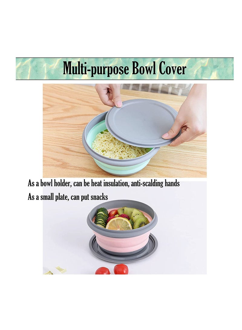 Y&D Collapsible Lunch Box, SYOSI 3pcs Food Grade Silicone Expandable Storage Container Set, Salad Bowl with Portable Lid (Green) - Image 4
