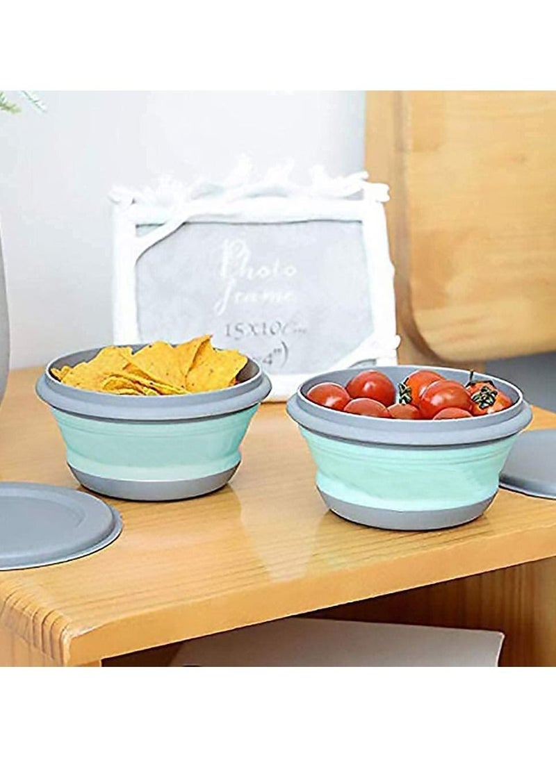 Y&D Collapsible Lunch Box, SYOSI 3pcs Food Grade Silicone Expandable Storage Container Set, Salad Bowl with Portable Lid (Green) - Image 5