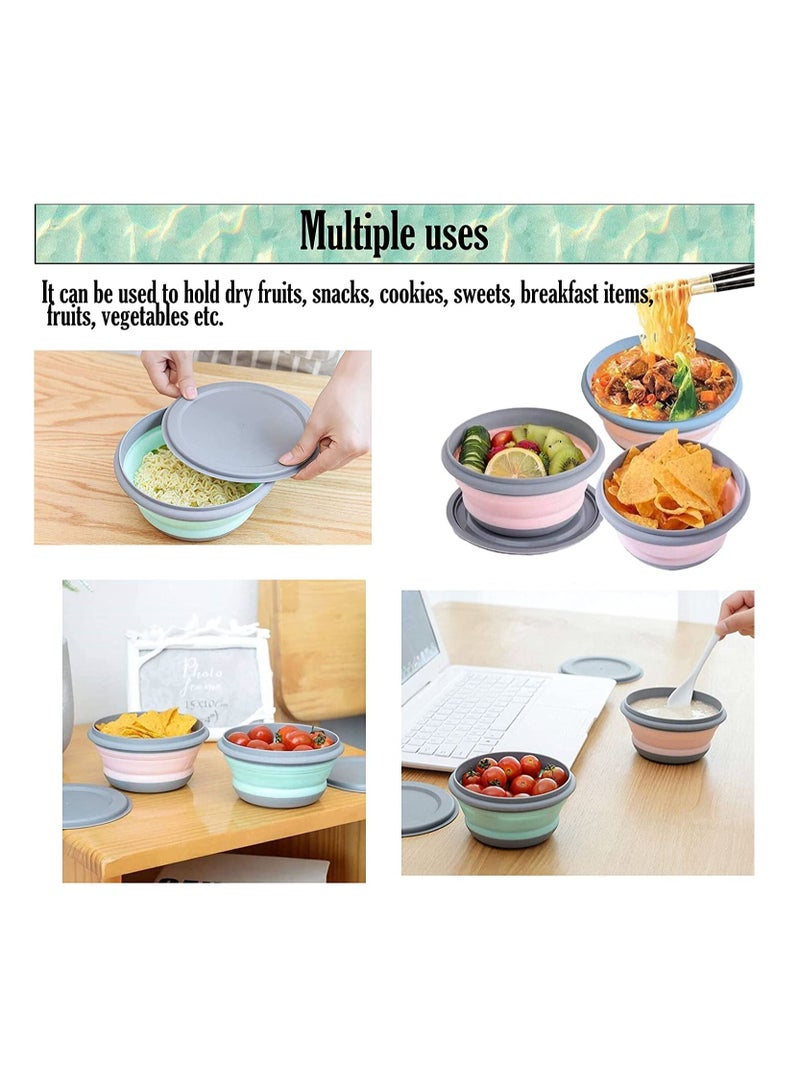 Y&D Collapsible Lunch Box, SYOSI 3pcs Food Grade Silicone Expandable Storage Container Set, Salad Bowl with Portable Lid (Green) - Image 2