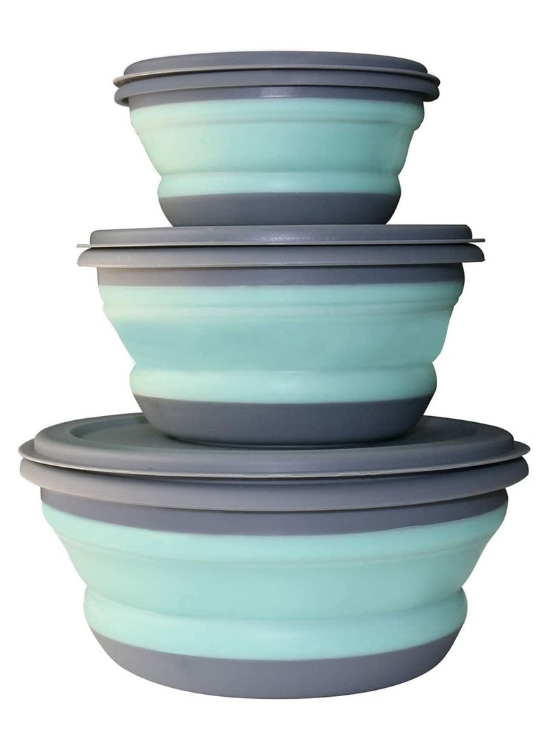 Y&D Collapsible Lunch Box, SYOSI 3pcs Food Grade Silicone Expandable Storage Container Set, Salad Bowl with Portable Lid (Green) - Image 1
