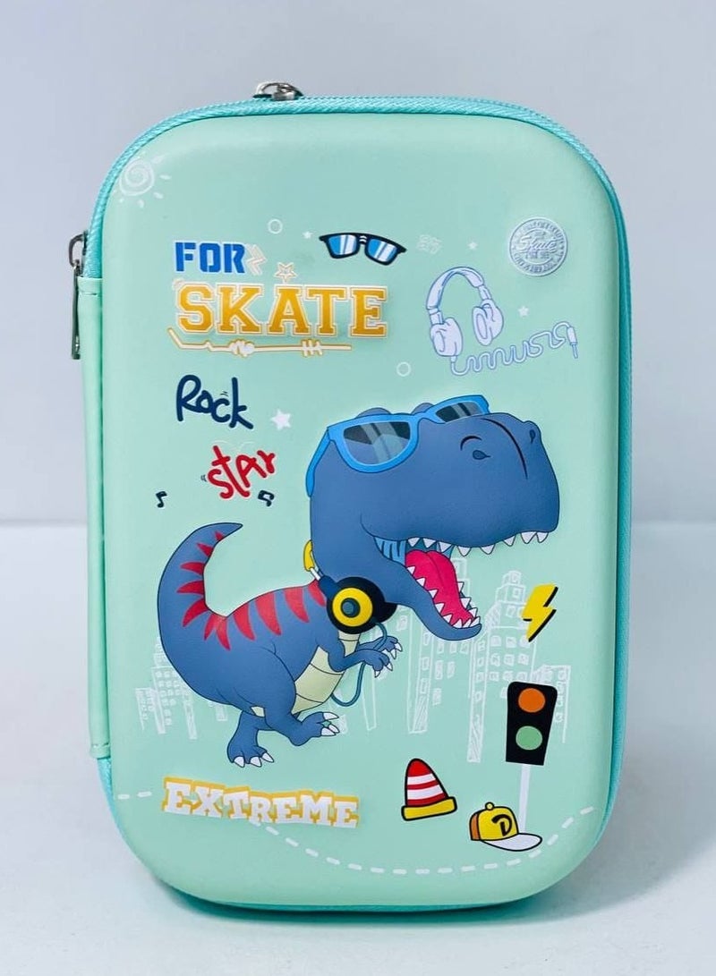 Pencil case with a raised face, leather material, silicone face, 2 zippers in different colors - Image 1