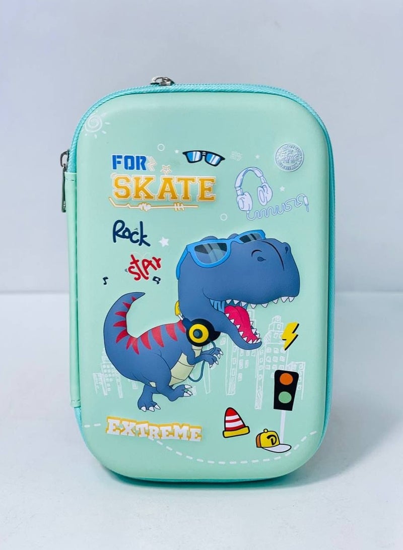 Pencil case with a raised face, leather material, silicone face, 2 zippers in different colors - Image 2