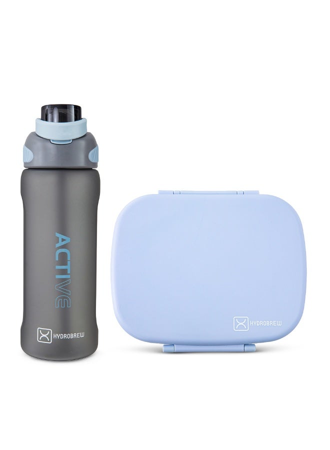 Hydrobrew Smart Serve Bento Lunch Box 1100ml w/ Sip Switch Tritan Water Bottle 1000ml | 5 Compartment Meal Box – Sky Mist - Image 1