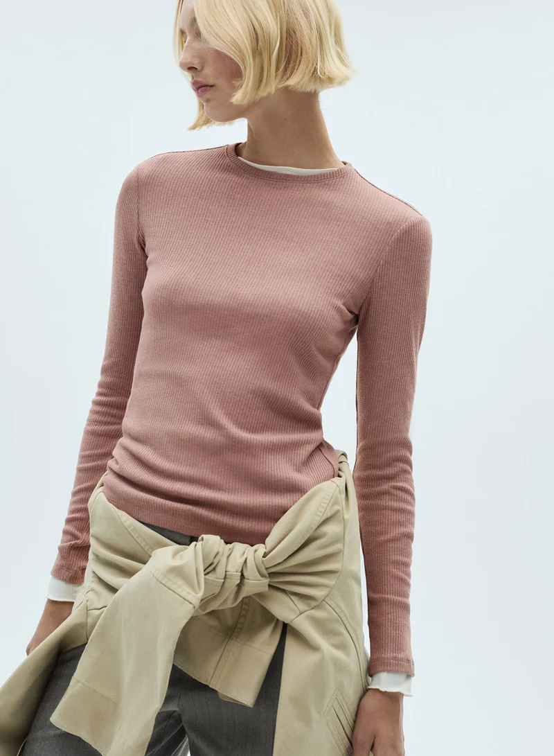 مانجو Essential Crew Neck Ribbed T-Shirt
