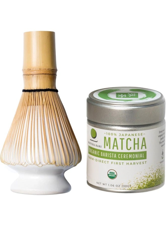 Matcha Kari Dr. Weil - Mini Tea Set - White- Ceremonial Organic Japanese and Whisk With Holder  - Image 1