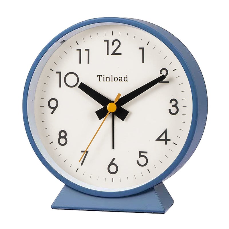 Tinload 45 Battery Operated Analog Alarm Clock Small Silent Bedside Desk Clock with Night Light Blue
