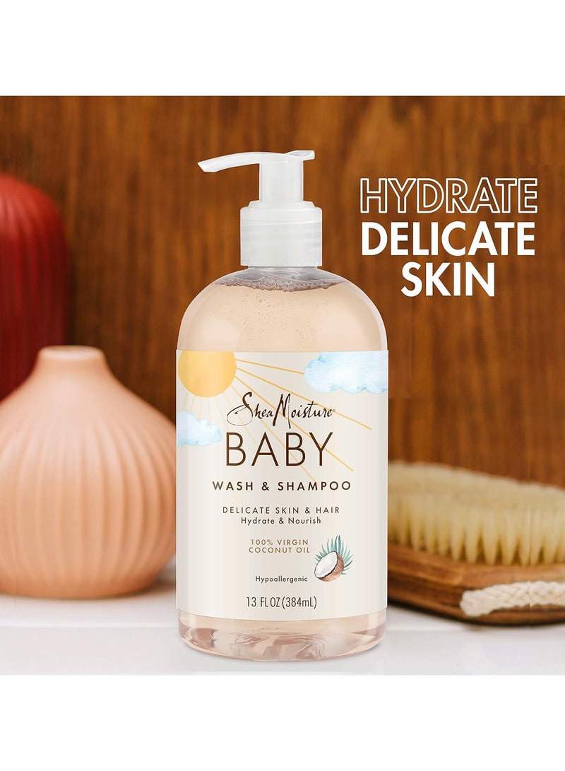 Shea Moisture Virgin Coconut Oil Baby Wash And Shampoo , 13 Oz., White, 384 ml