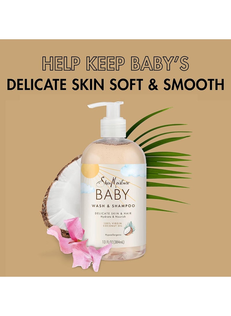 Shea Moisture Virgin Coconut Oil Baby Wash And Shampoo , 13 Oz., White, 384 ml