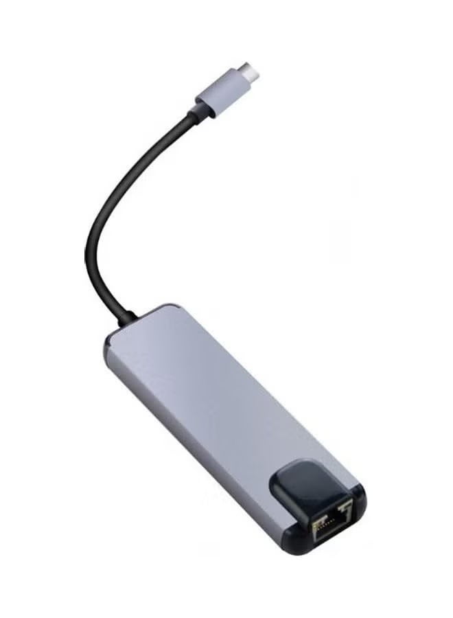 Type C To Ethernet, HDMI , USB Convertor 5 in 1 Adapter - Grey/Black - Image 1