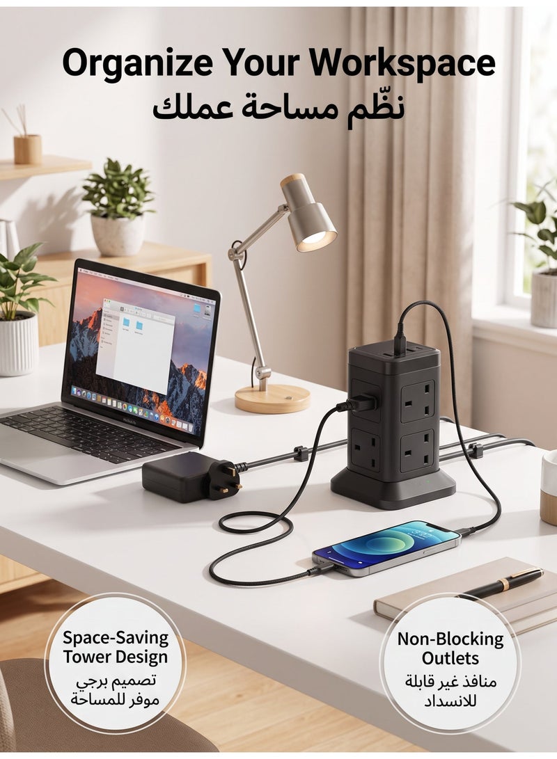 واقي اندفاع كهربائي 2100 جول — يحمي أجهزة الكمبيوتر المحمول والهواتف والإلكترونيات المنزلية من الصواعق وأضرار الحمل الزائد - Image 3
