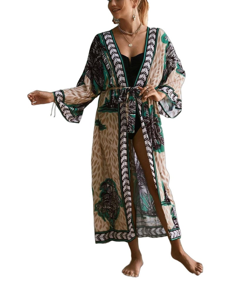 IMAGEKOPE Womenâ€™s Kimono Cover Up Long Beach Dress Swimsuit Cover Ups Colorful Cardigan Lightweight Robe for Swimwear - Image 1