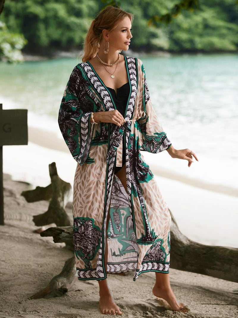 IMAGEKOPE Womenâ€™s Kimono Cover Up Long Beach Dress Swimsuit Cover Ups Colorful Cardigan Lightweight Robe for Swimwear - Image 4
