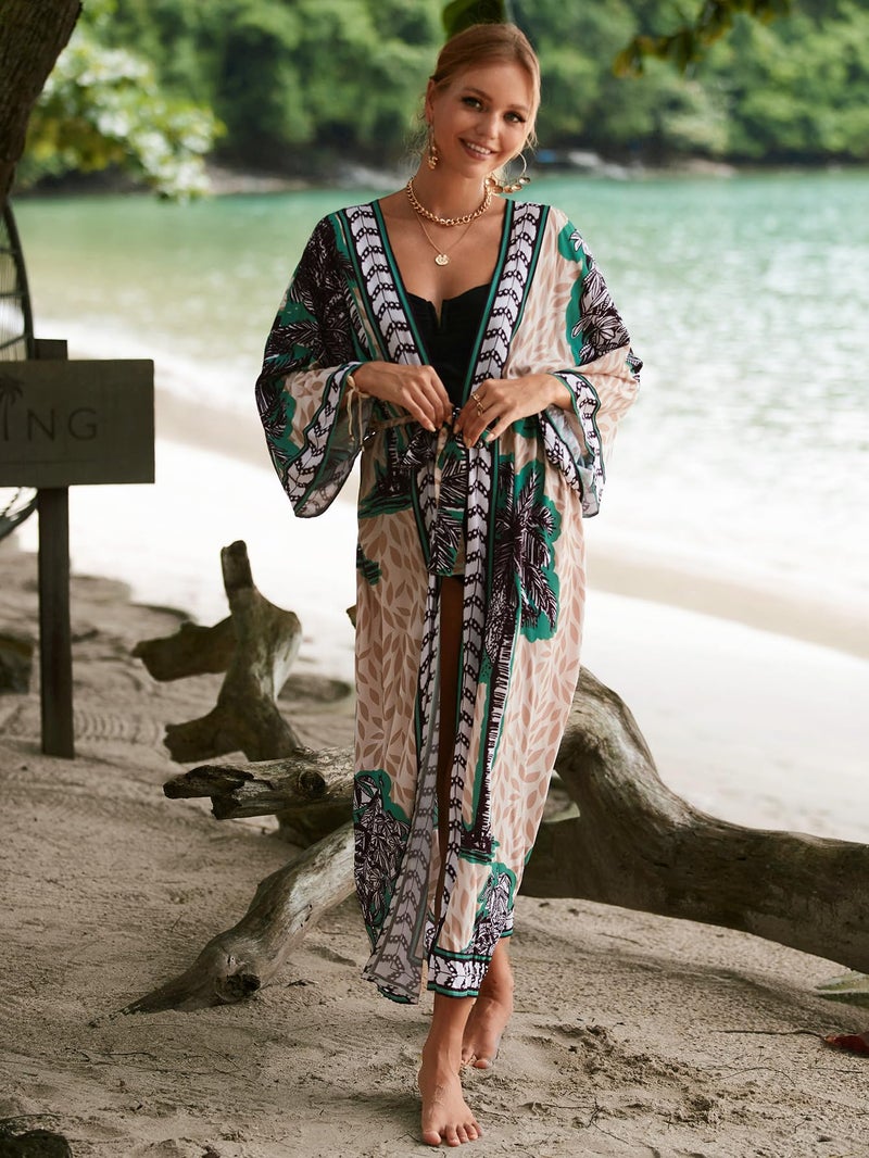 IMAGEKOPE Womenâ€™s Kimono Cover Up Long Beach Dress Swimsuit Cover Ups Colorful Cardigan Lightweight Robe for Swimwear - Image 3