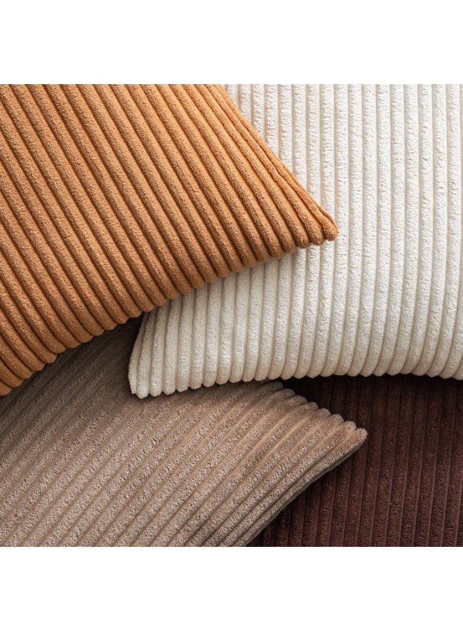 مجموعة أربع قطع أغطية وسائد مربعة من الكوردروي المخطط باللون البني، مقاس 18×18 بوصة / 45×45 سم، تصميم بوهو وريفي وغربي عصري، ديكور منزلي للكنبة والسرير وغرفة المعيشة - Image 5