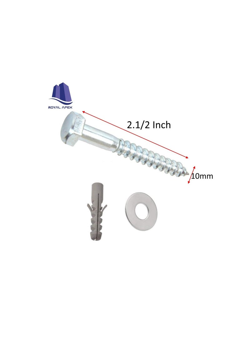 Generic 10 Pcs Galvanized (G.I) Hex Head Coach Screws with Washer & Fisher Plug Wood Working for Holding Together Heavy Timber, and Concrete Working. (10mm, Length 2-1/2 Inch)  - Image 3