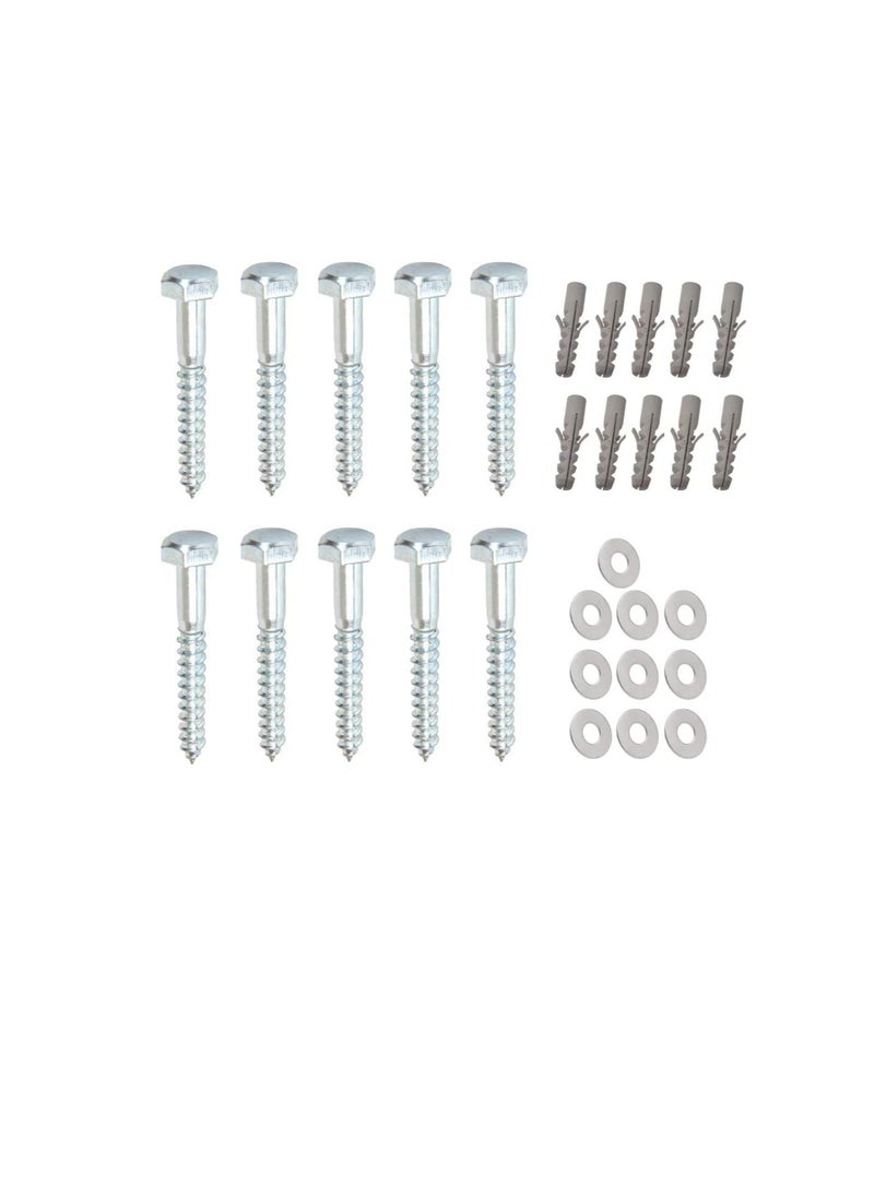 Generic 10 Pcs Galvanized (G.I) Hex Head Coach Screws with Washer & Fisher Plug Wood Working for Holding Together Heavy Timber, and Concrete Working. (10mm, Length 2-1/2 Inch)  - Image 1