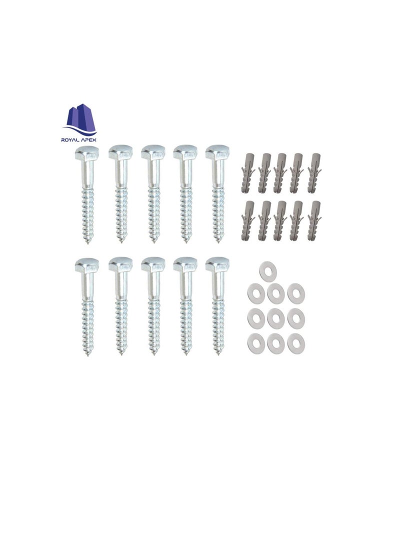 Generic 10 Pcs Galvanized (G.I) Hex Head Coach Screws with Washer & Fisher Plug Wood Working for Holding Together Heavy Timber, and Concrete Working. (10mm, Length 2-1/2 Inch)  - Image 2