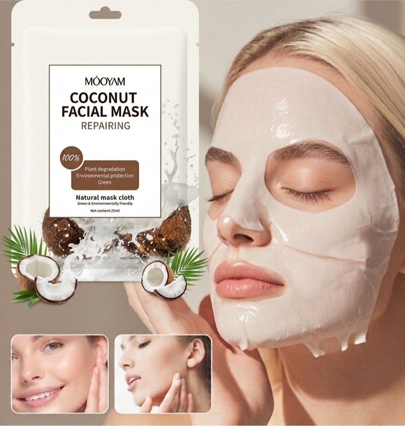 Coconut Facial Sheet Mask for Deep Moisture, Skin Repair & Barrier Reinforcement - Enriched with Natural Coconut Extract, Hyaluronic Acid & Vitamin Complex