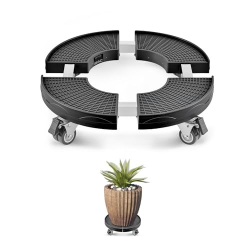 VEVOR Trash Can Dolly with 4 Lockable Wheels 440lbs Weight Capacity Round Trash Can Roller Base 15228 in Adjustable Heavy Duty Drum Dolly Plant Caddy MultiFunctional Rolling Dolly Cart Black - Image 1